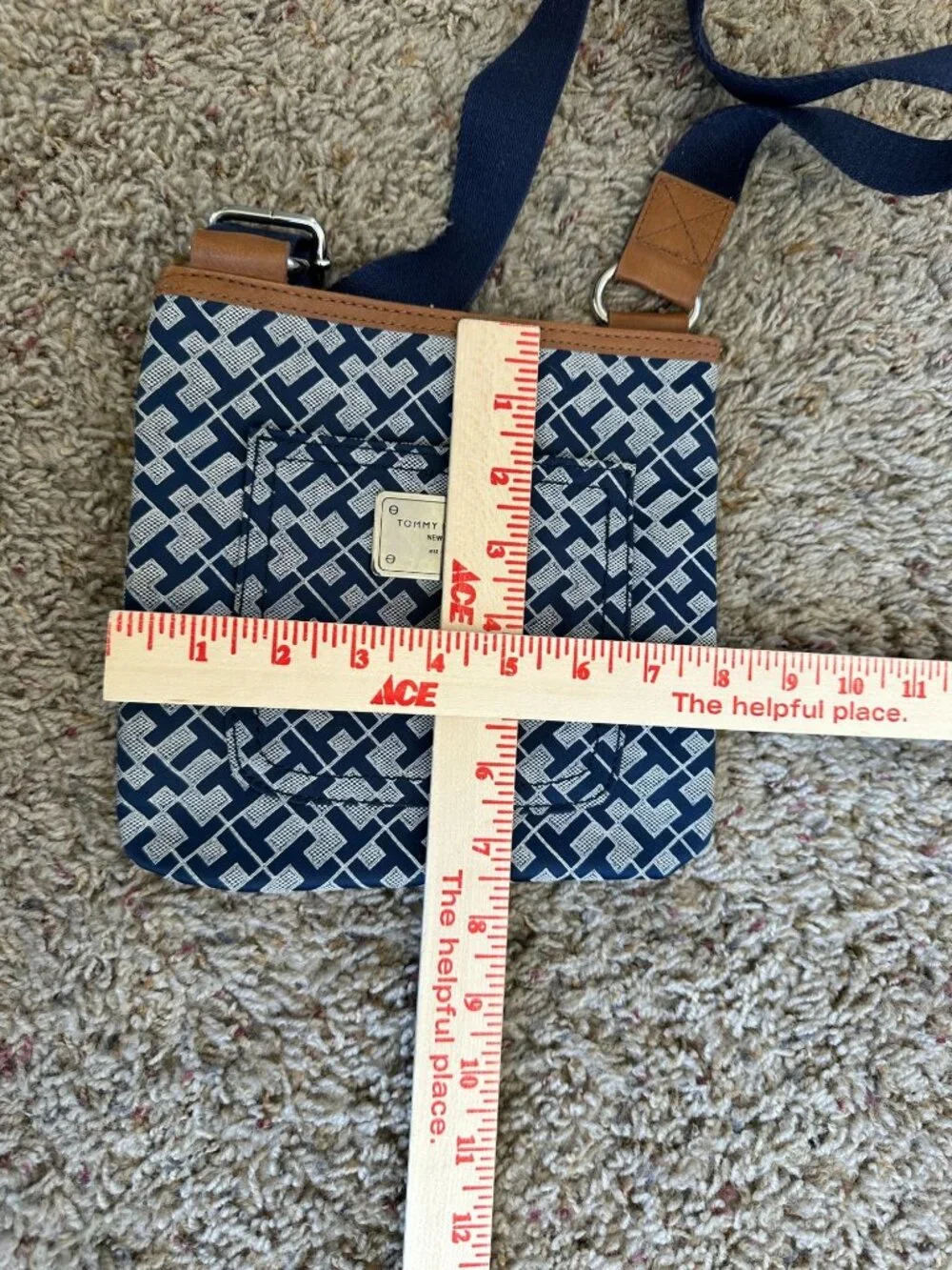 Tommy Hilfiger Crossbody Bag Navy White Logo Monogram Print Adjustable Strap